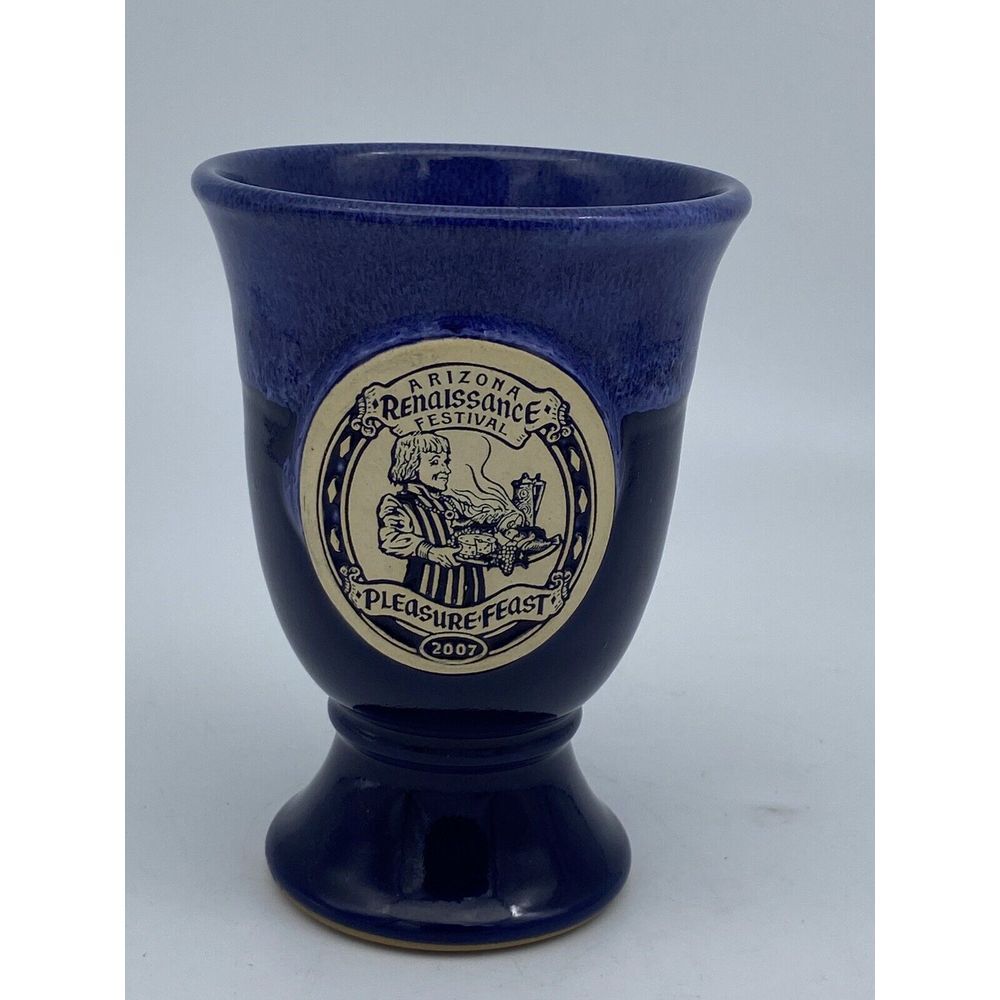 2007 Arizona Renaissance Festival Pleasure‎ Feast Glazed  Goblet Cup Blue 8oz